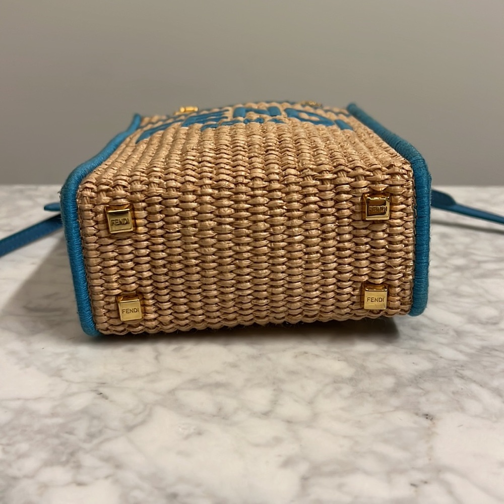 Fendi Sunshine Mini Straw Shoulder Bag Natural Blue - Picture 4 of 14